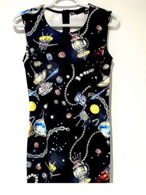 Moschino Sleeveless Black Space Print Dress